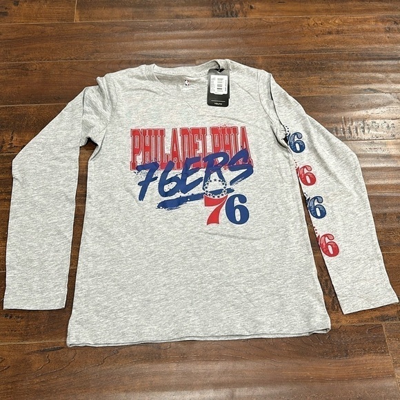 NWT - YOUTH NBA Philadelphia 76ers Long Sleeve Grey TShirt - Picture 1 of 5